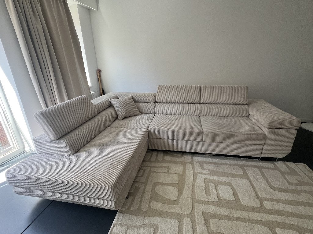 Canapé d’angle beige convertible avec coffre velours côtelé, Banc d'angle, Quatre personnes ou plus, Contemporain - Moderne, Comme neuf