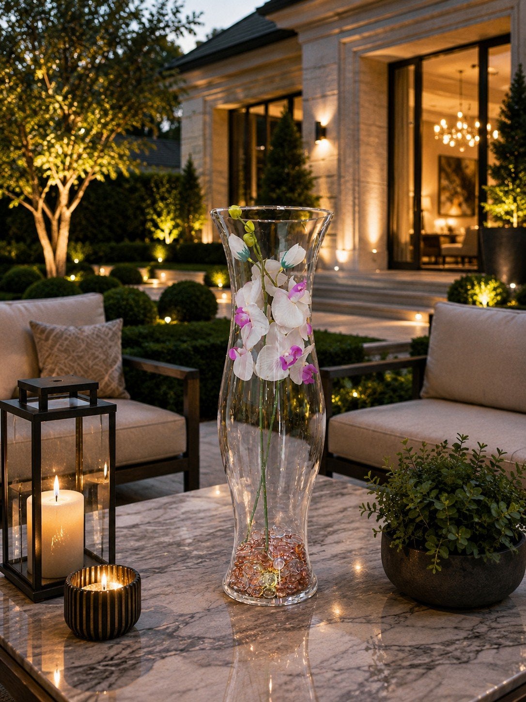 Luxe Glazen Vaas met Decoratieve Orchideeën — Eyecatcher, Ophalen, Nieuw, Overige materialen, Overige typen