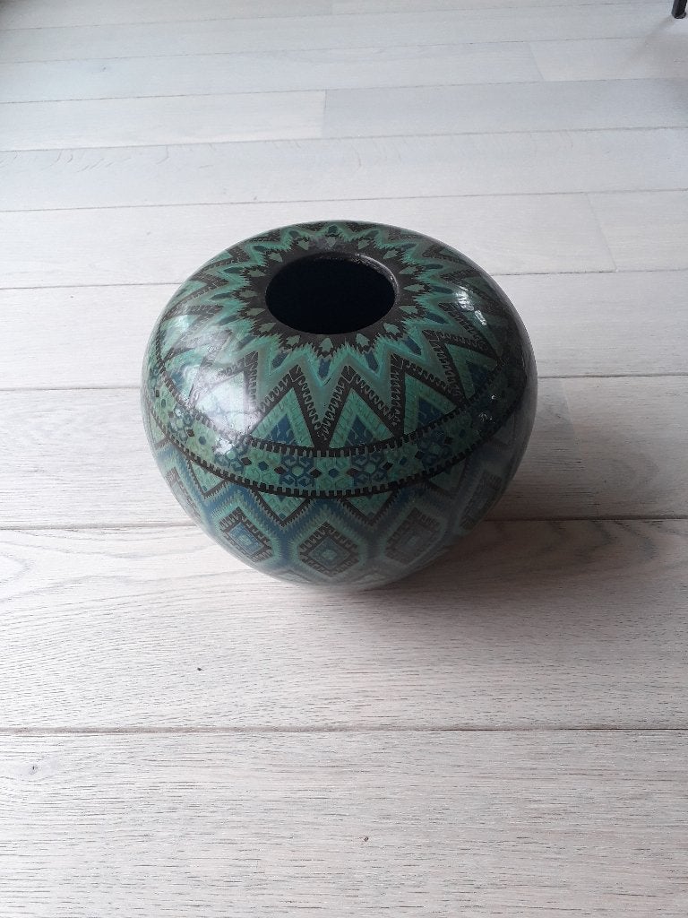 Bolle vaas, Ophalen, Blauw, Zo goed als nieuw, Geschikt voor droogbloemen