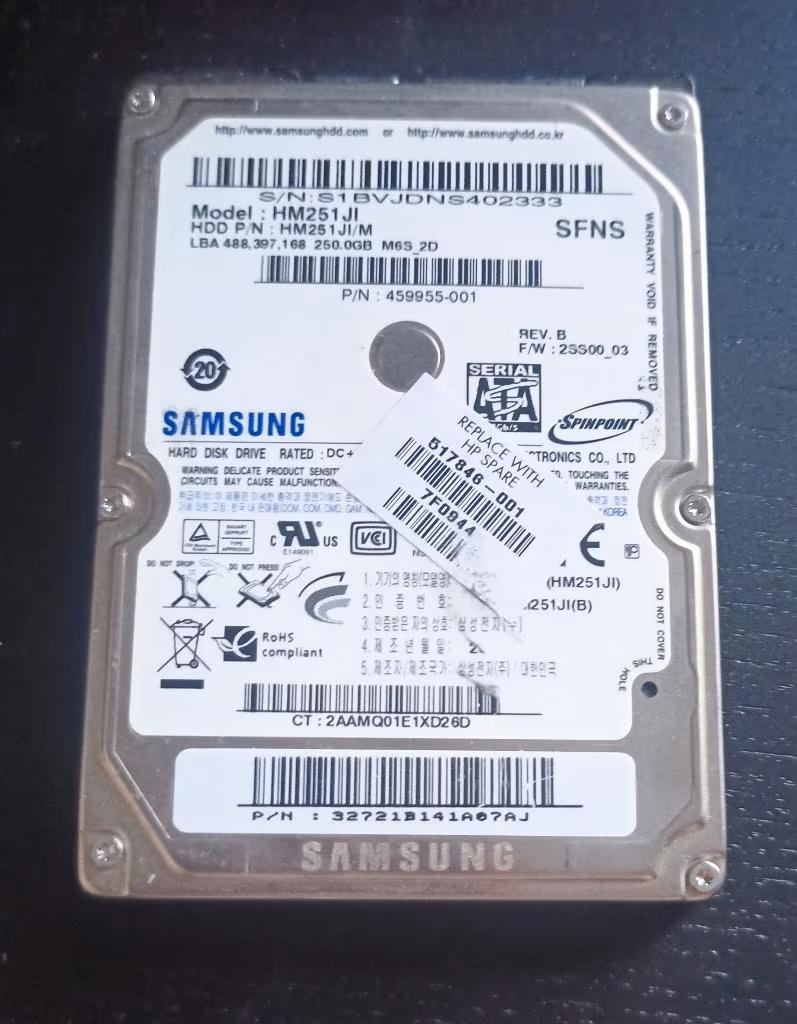 HDD Samsung HM251JI, Computers en Software, Harde schijven, Intern, 250 GB, Ophalen of Verzenden, Zo goed als nieuw
