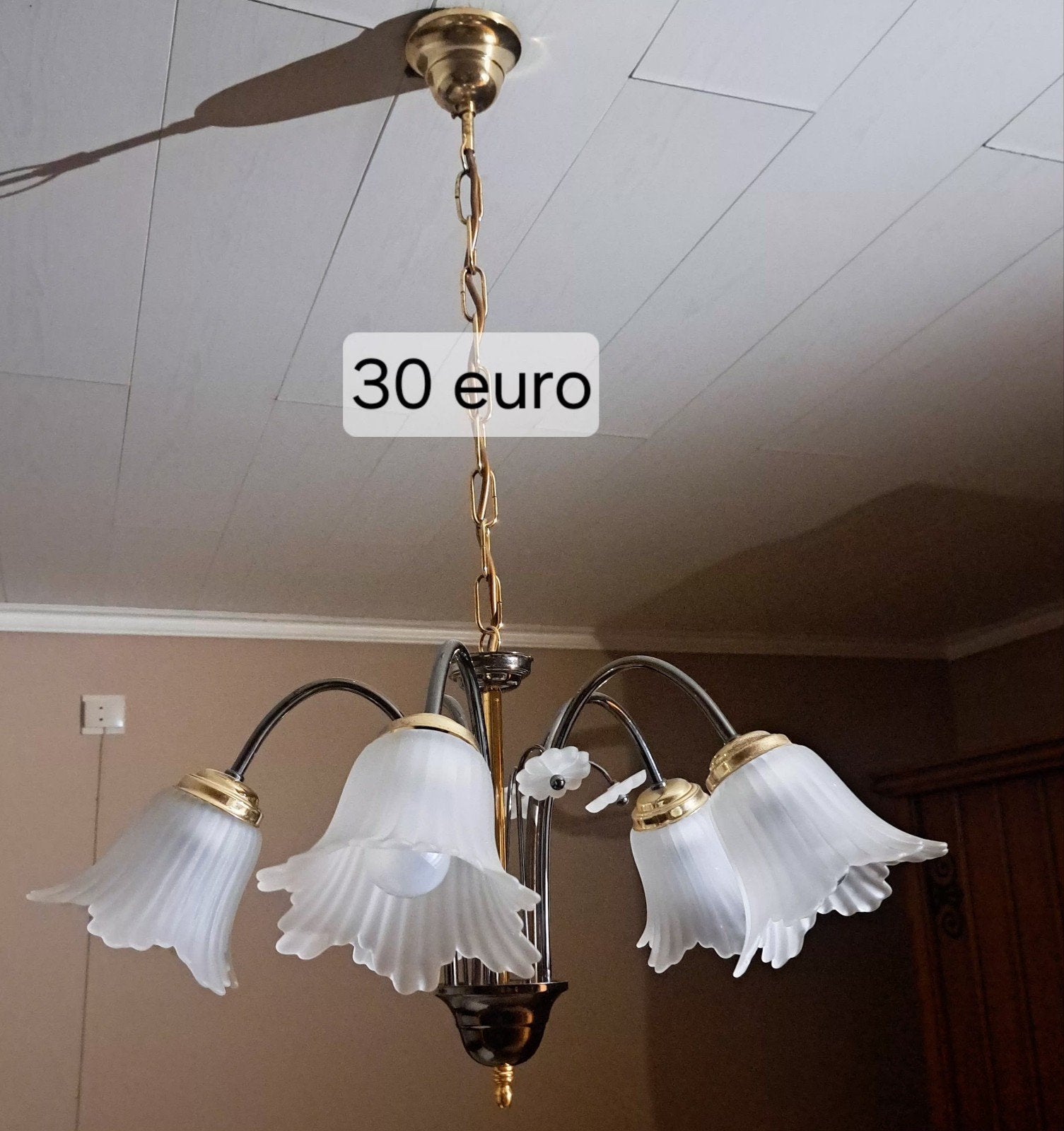 luster met 5  kapjes, Ophalen, Zo goed als nieuw, Metaal