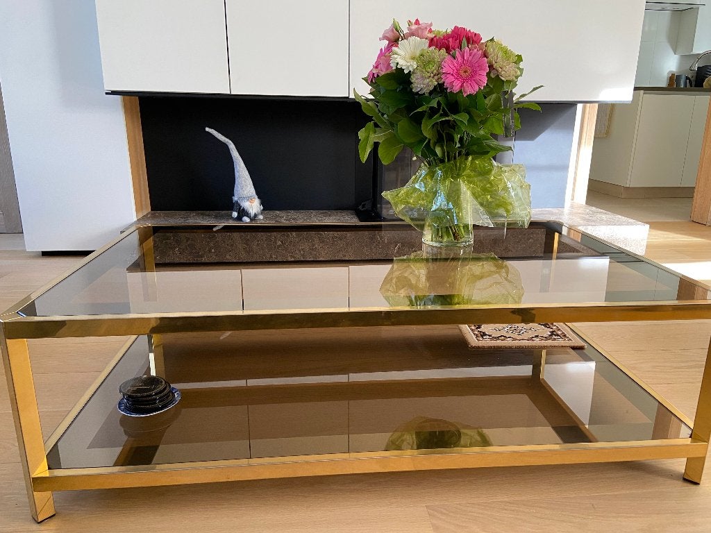 glazen salontafel licht gekleurd glas L126 CM B 75,5CM H 38, Ophalen, Gebruikt, 100 tot 150 cm, 50 tot 100 cm