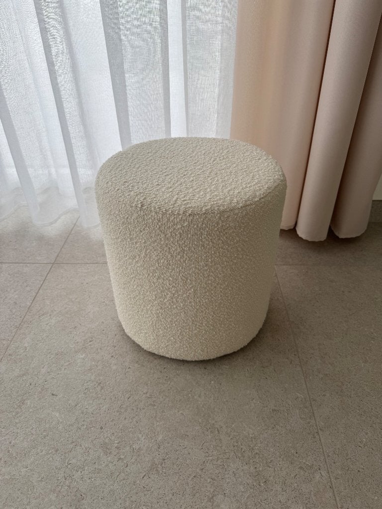 Poef boucle wit, Ophalen, Overige materialen, Minder dan 50 cm, Rond