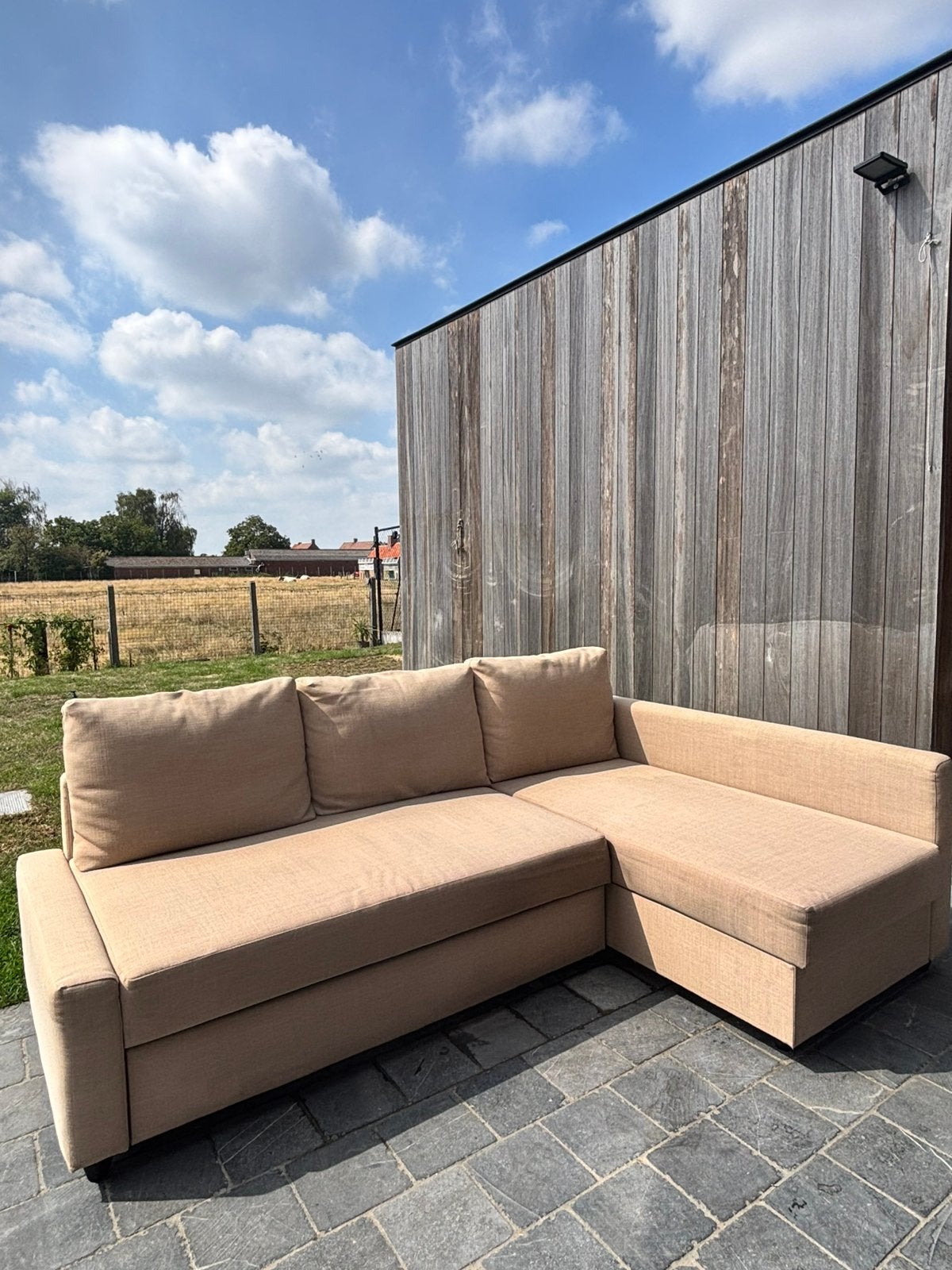IKEA FRIHETEN Hoekslaapbank BEIGE 230cm Slaapbank Opberger, Ophalen, Zo goed als nieuw