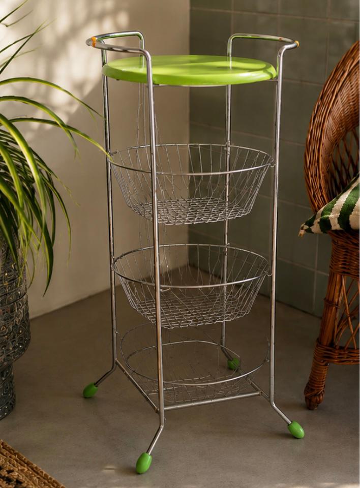 Vintage ‘ 70 metalen rekje / fruit  met limegroene accent, Antiek en Kunst, Ophalen