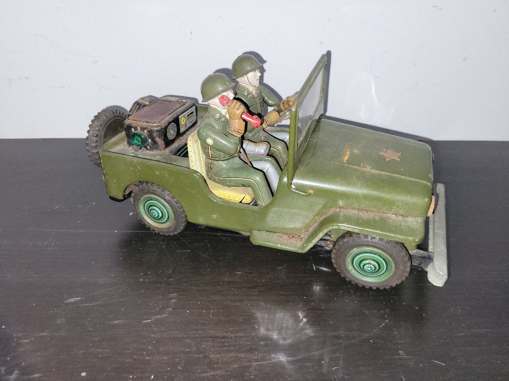 Vintage metalen speelgoed Tin Car Willys jeep Nomura Toy, Ophalen of Verzenden