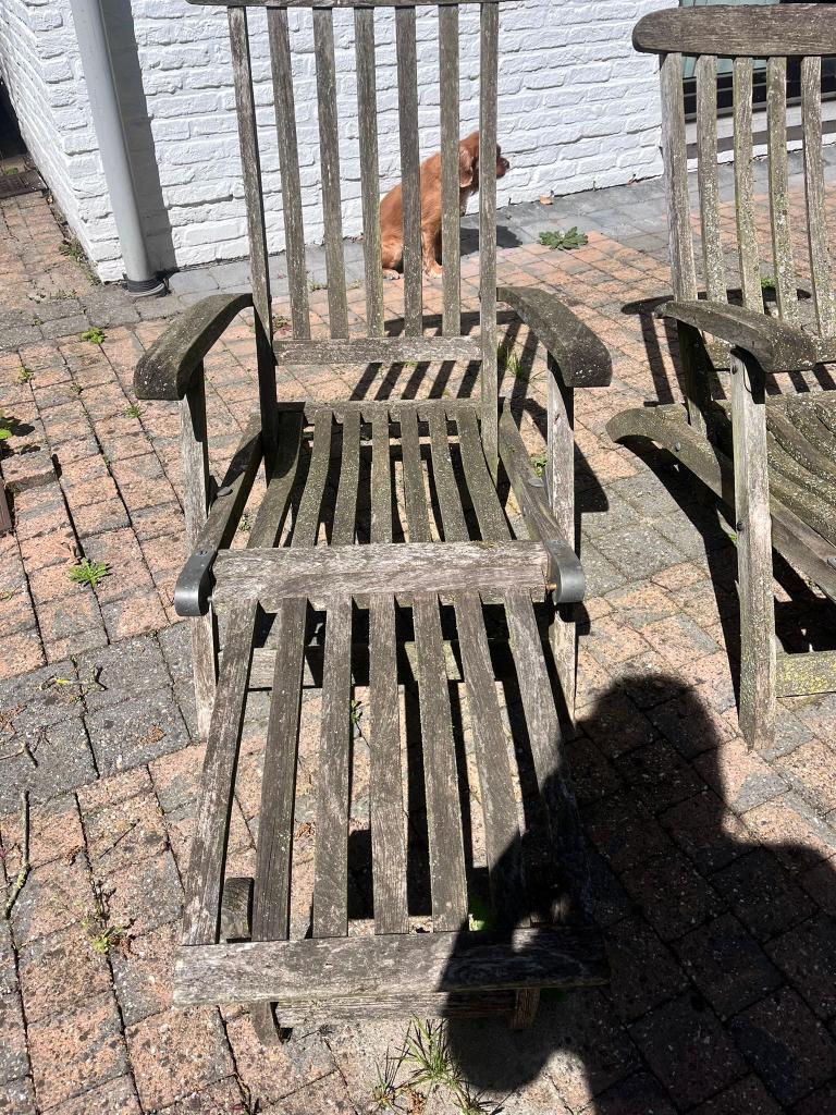 2 ligstoelen, Tuin en Terras, Ligbedden, Ophalen, Gebruikt, Teakhout