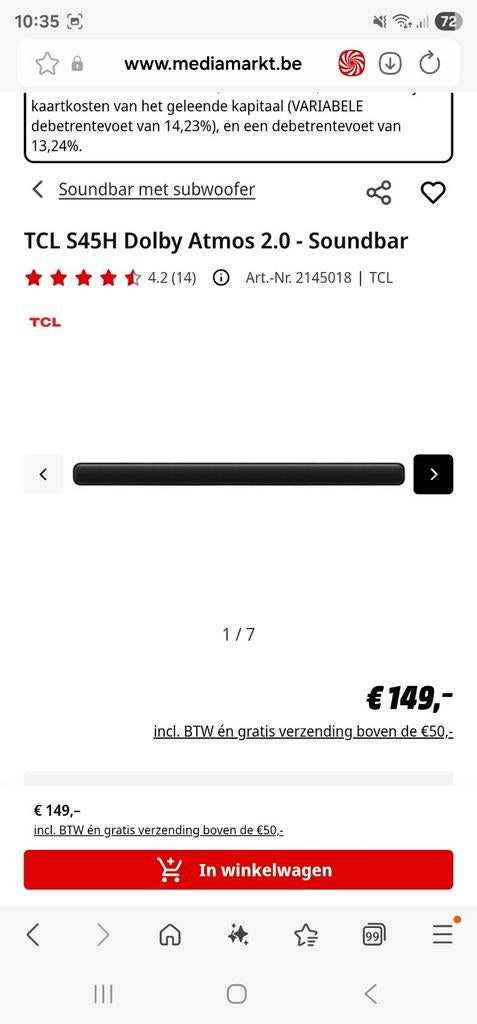 Tcl Soundbar S45H NIEUW, Enlèvement