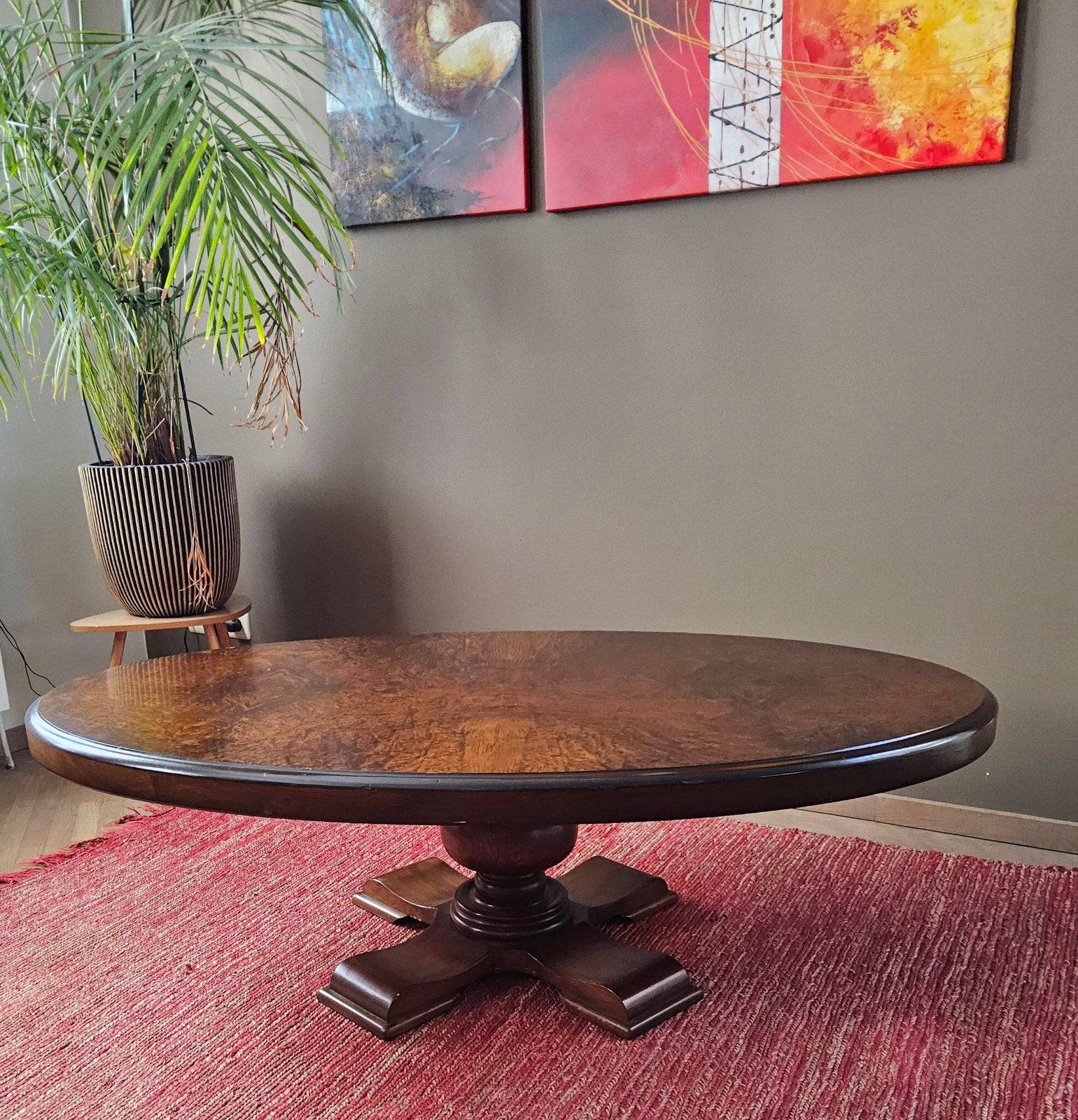 Table basse ovale ancienne avec base centrale, Maison & Meubles, Enlèvement, Comme neuf