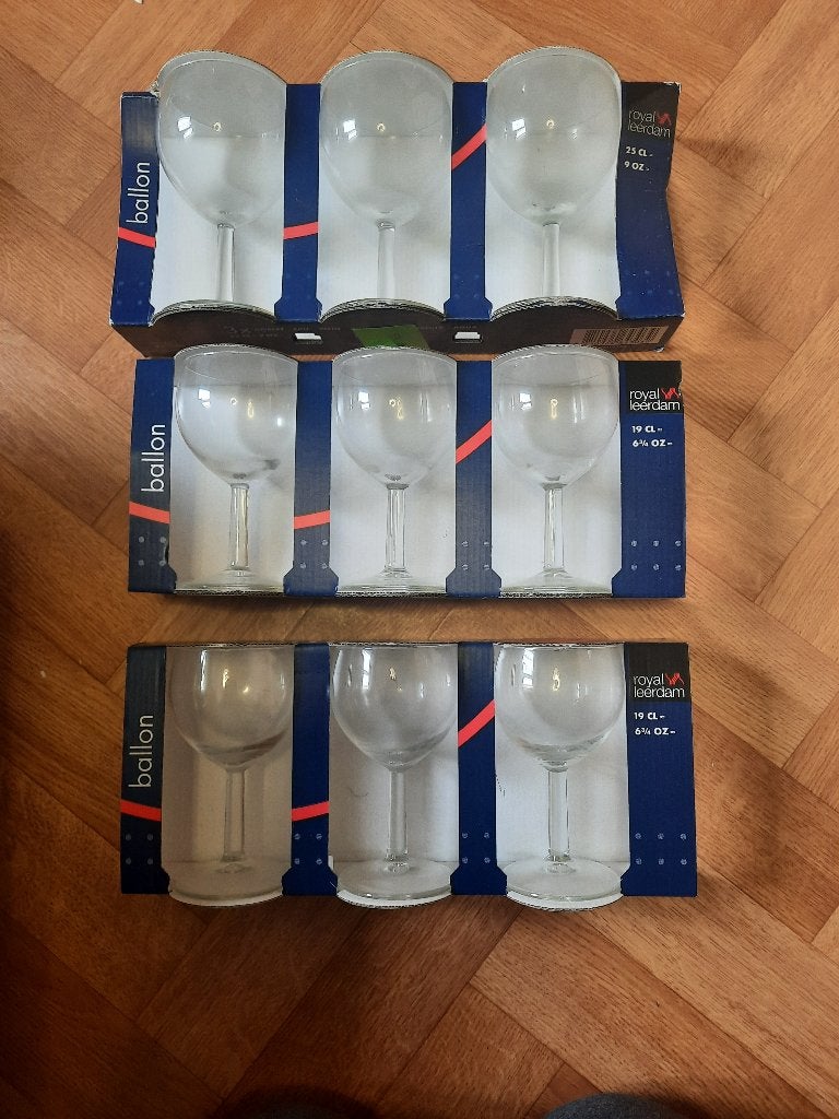 sets 3 nieuwe wijnglazen Royal Leerdam ballon 19cl en 25cl, Huis en Inrichting, Ophalen of Verzenden, Nieuw
