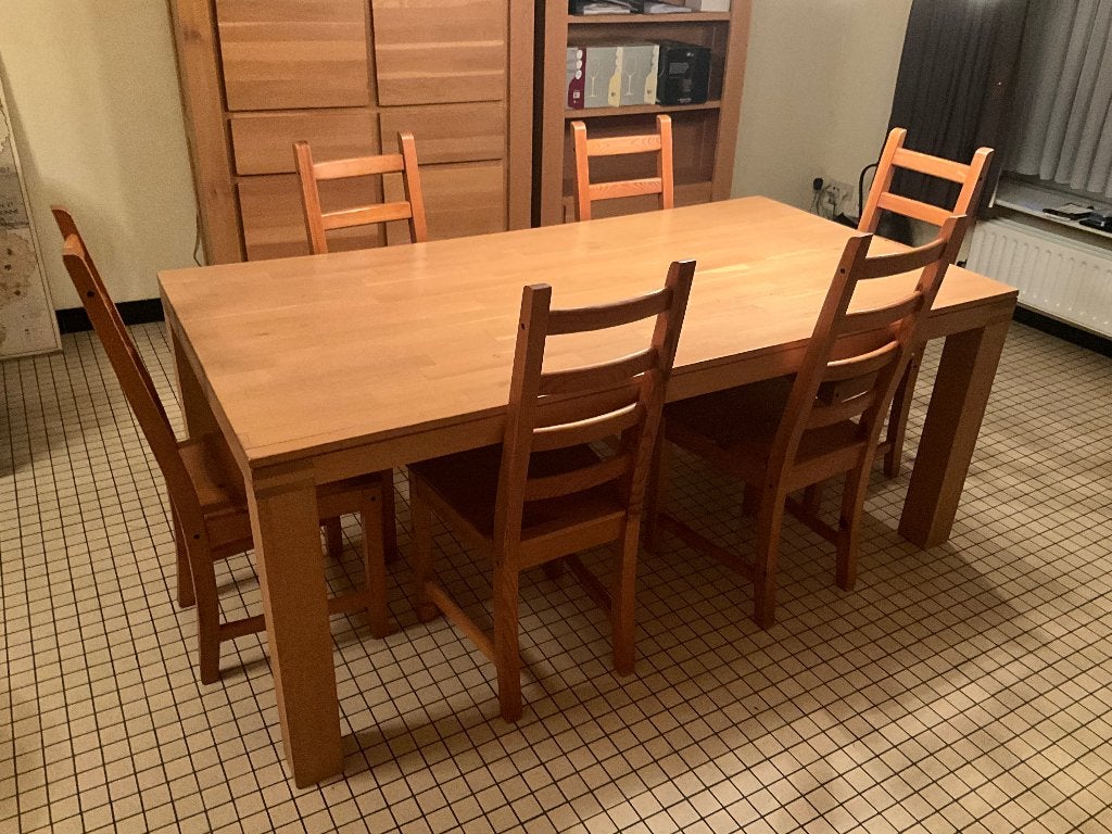 Verkoop van kompleet eetkamer in “eik”, Ophalen, Zo goed als nieuw, Eik stijl, 4 tot 6 stoelen