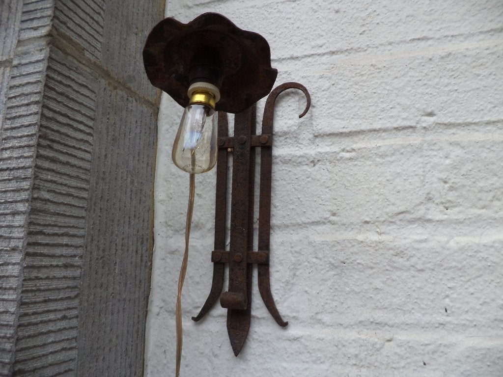 art nouveau antieke buitenlamp smeedijzer bakeliet muurlamp, Enlèvement ou Envoi