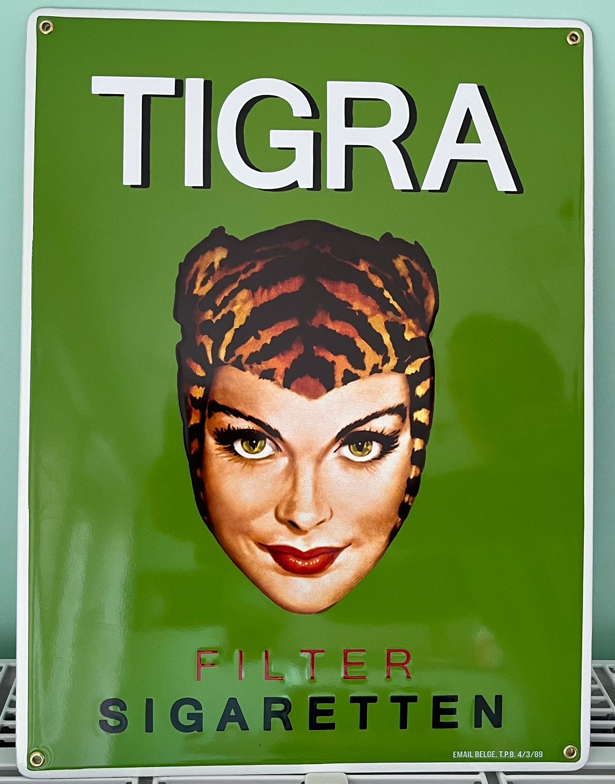 Tigra emaille 1989, Enlèvement, Comme neuf, Panneau publicitaire