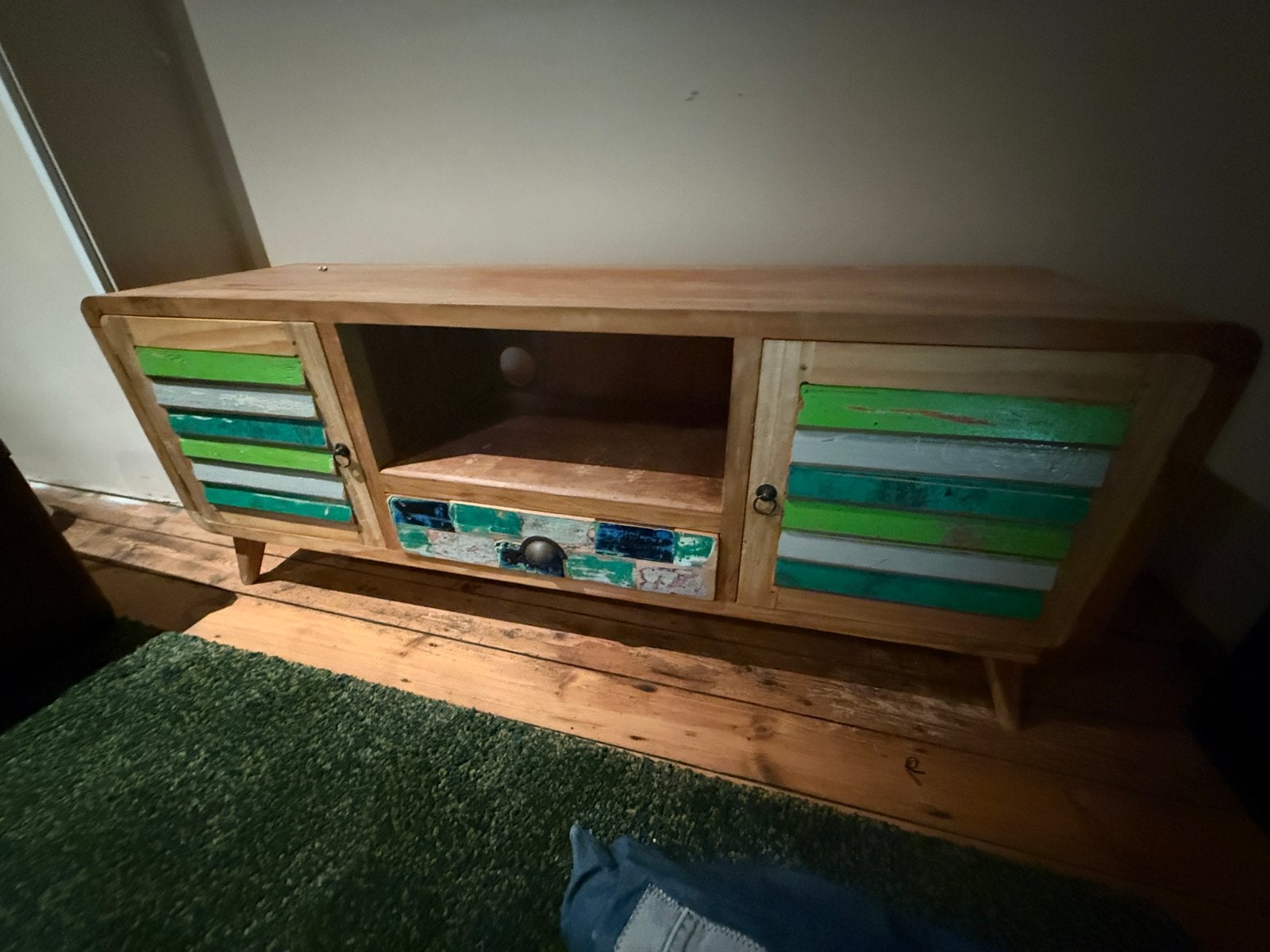 Meuble TV en bois de bateau recyclé - Pièce unique Big Panda, 25 à 50 cm, Teck, 150 à 200 cm, Enlèvement