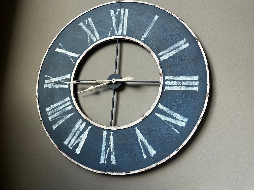 Horloge murale en métal - 120 cm, Vintage, Enlèvement, Fonctionne sur piles, Blanc