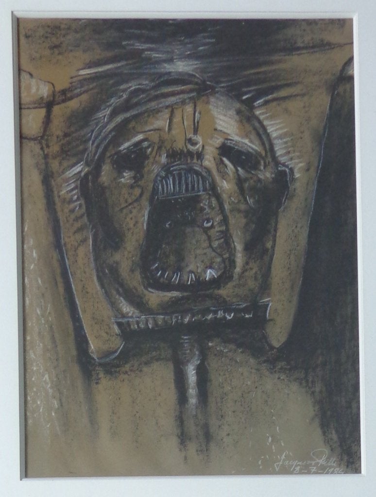 JACQUES PILLE / HITLER / ORIGINEEL WERK / 67x54cm / KADER, Antiquités & Art, Art | Peinture | Moderne, Enlèvement ou Envoi, Verre