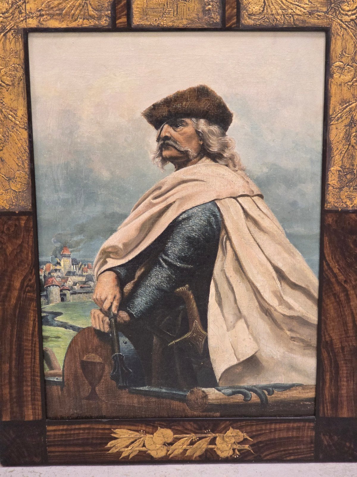 antiek schilderij (krijgsheer) art nouveau, Ophalen, Doek, Portret of Personen, Gesigneerd