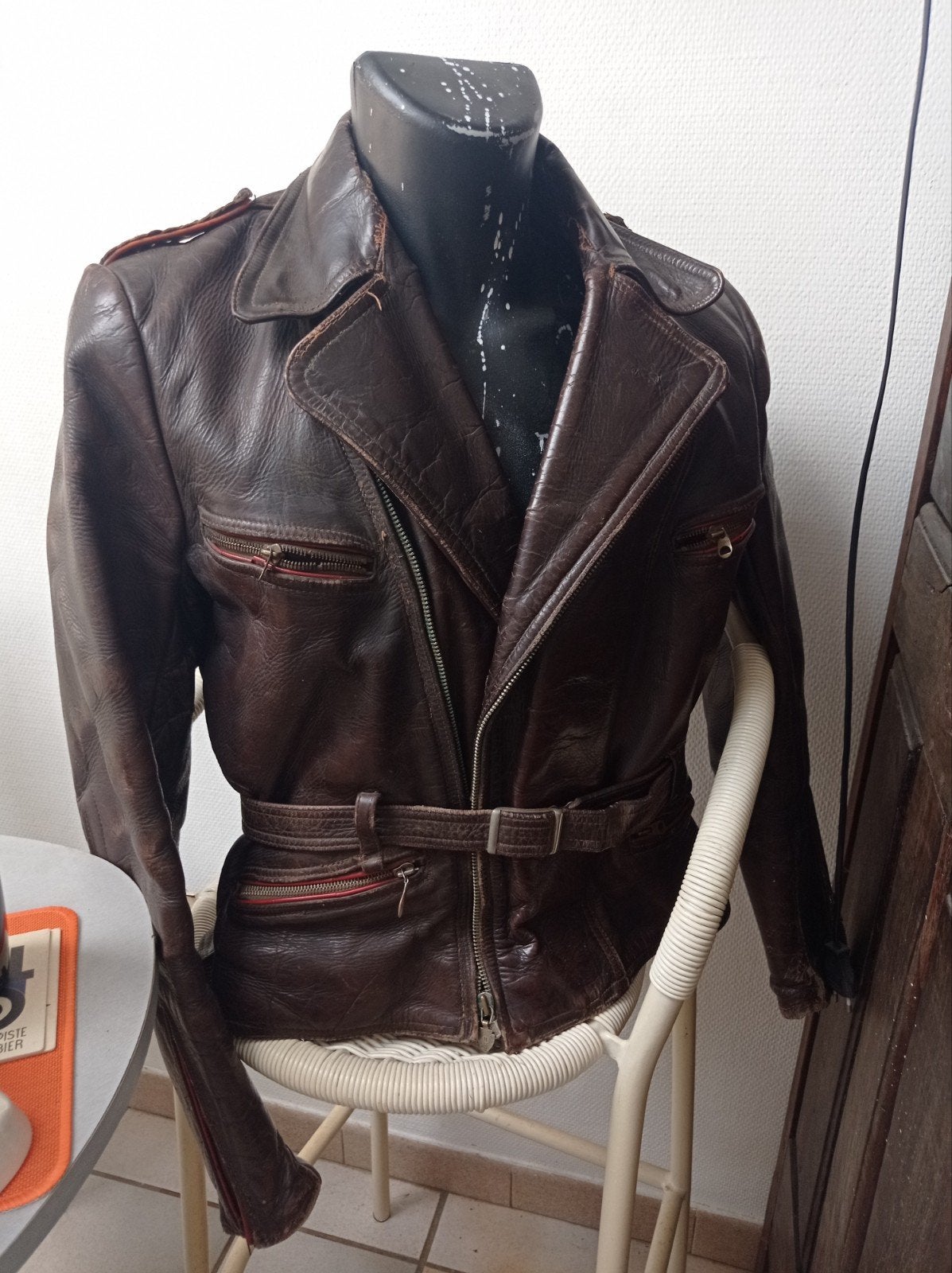 Veste cuir vintage moto allemande des années 40 ww2, Enlèvement ou Envoi