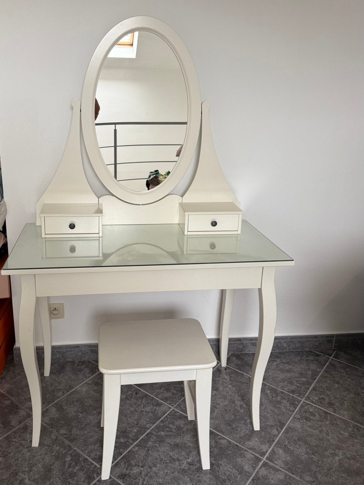 Coiffeuse blanc cassé avec miroir et tabouret, Maison & Meubles, Romantique, Comme neuf, 50 à 100 cm, 150 à 200 cm