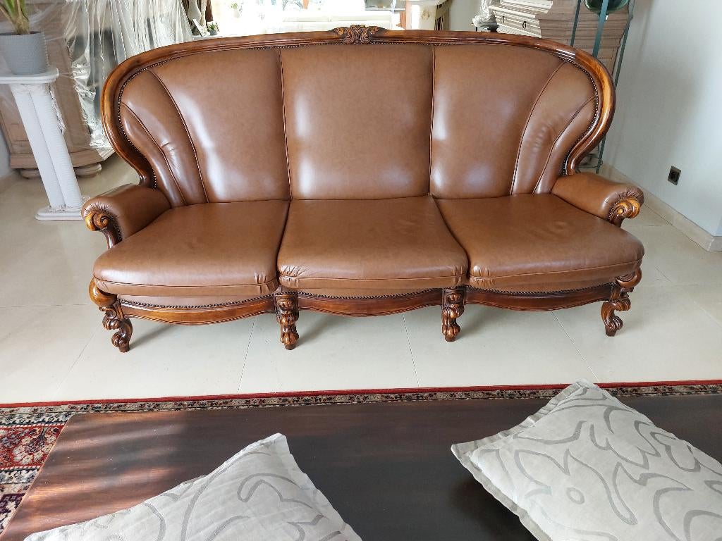 Lederen salon een 3 zit en twee een zitten, engelse stijl., Huis en Inrichting, Ophalen, Engelse stijl., Driepersoons, 75 tot 100 cm