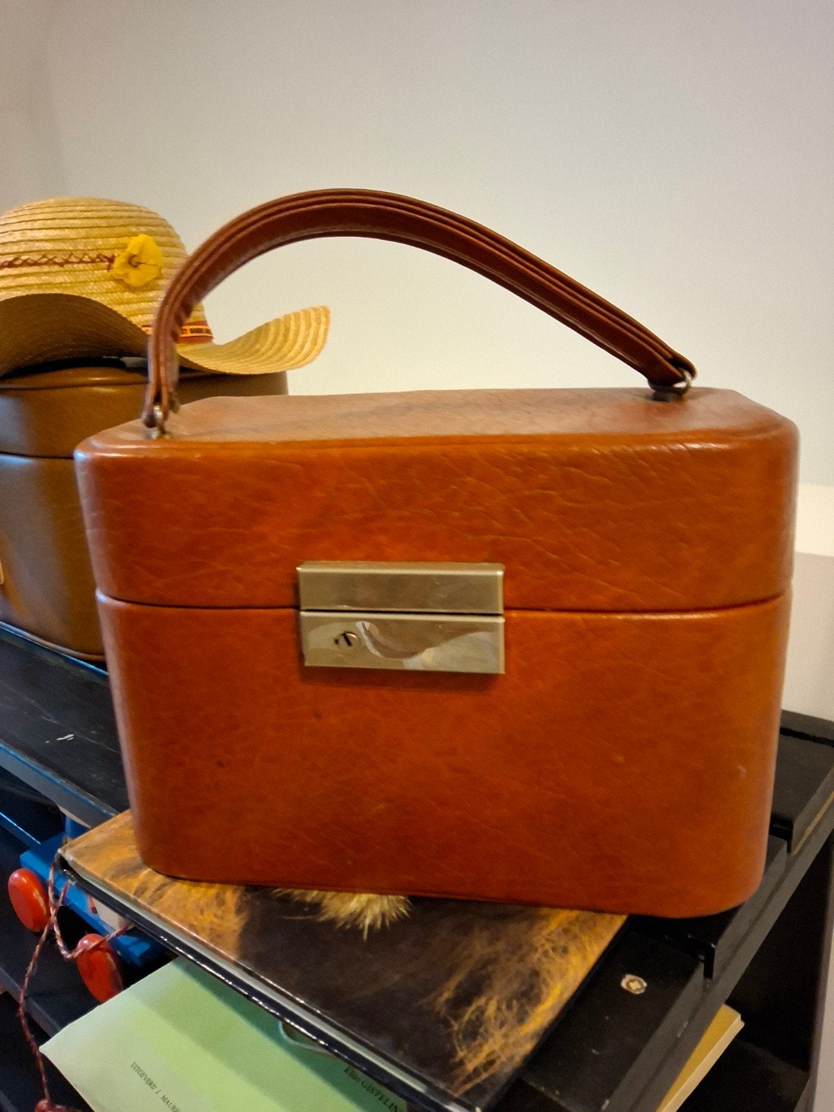 trousse de beauté vintage, Softcase, Avec serrure, Comme neuf, Brun