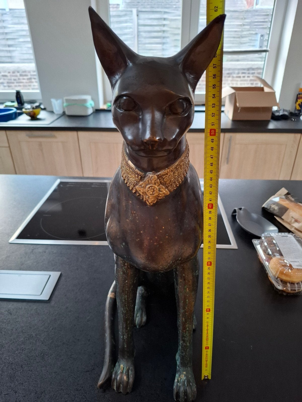 Statue Chat Bastet Égypte en Bronze Massif  62cm (13.8kg), Antiek en Kunst, Antiek | Brons en Koper, Ophalen of Verzenden, Brons