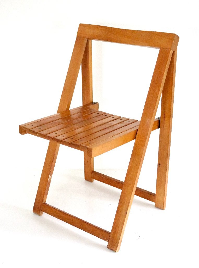 Vintage FOLDING CHAIR ALDO JACOBER FOR ALBERTO BAZZANI 1960, Antiek en Kunst, Ophalen, Stoel, Hout