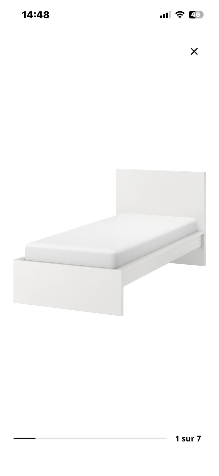 Lit blanc malm IKEA 90x200, Enlèvement, Comme neuf, Blanc, Réglable