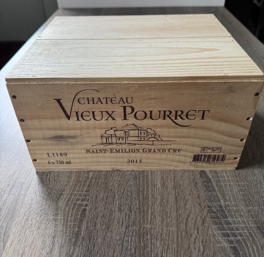 Kist Chateau Vieux Pourret Saint Emilion Grand Cru 2015, Verzamelen, Frankrijk, Nieuw, Ophalen of Verzenden, Rode wijn