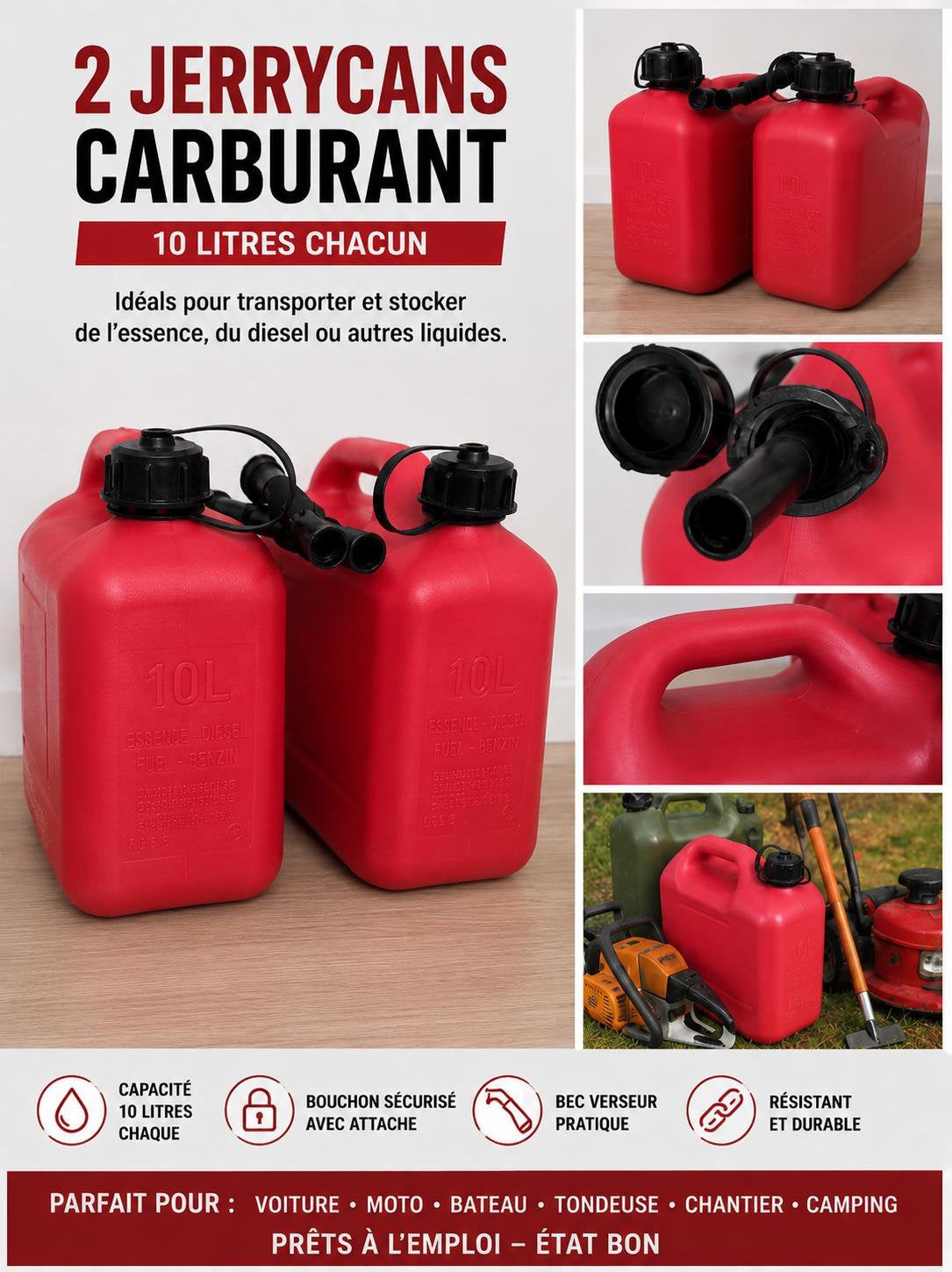 Set van 2 plastic jerrycans van 10 liter met tuit, Ophalen, Nieuw