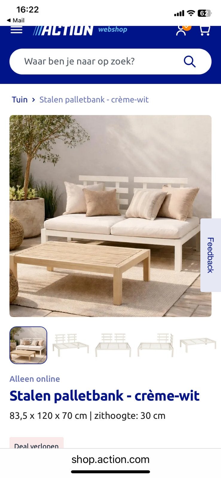 stalen palletbank beige, Jardin & Terrasse, Bancs de jardin, Enlèvement, Neuf