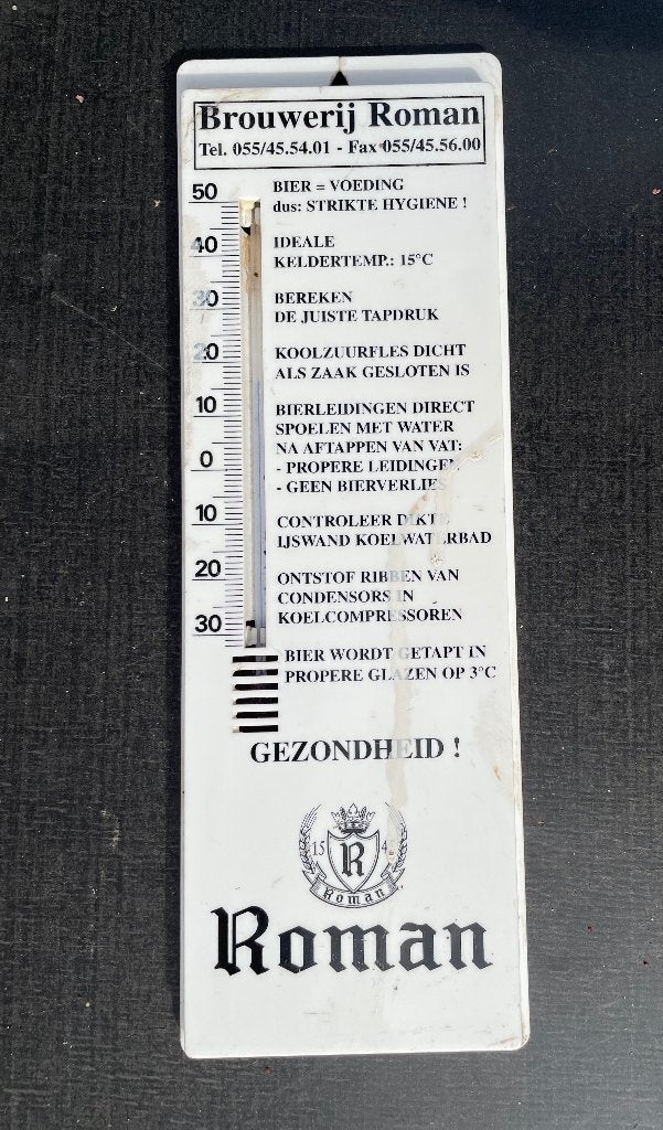 brouwerij ROMAN  BRAKEL , café kelder thermometer, Verzamelen, Ophalen of Verzenden, Gebruikt, Reclamebord, Plaat of Schild, Overige merken