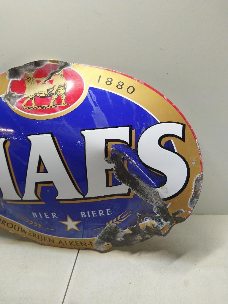 Plaque émaillée Maes pils pliée, Enlèvement ou Envoi, Utilisé, Panneau publicitaire