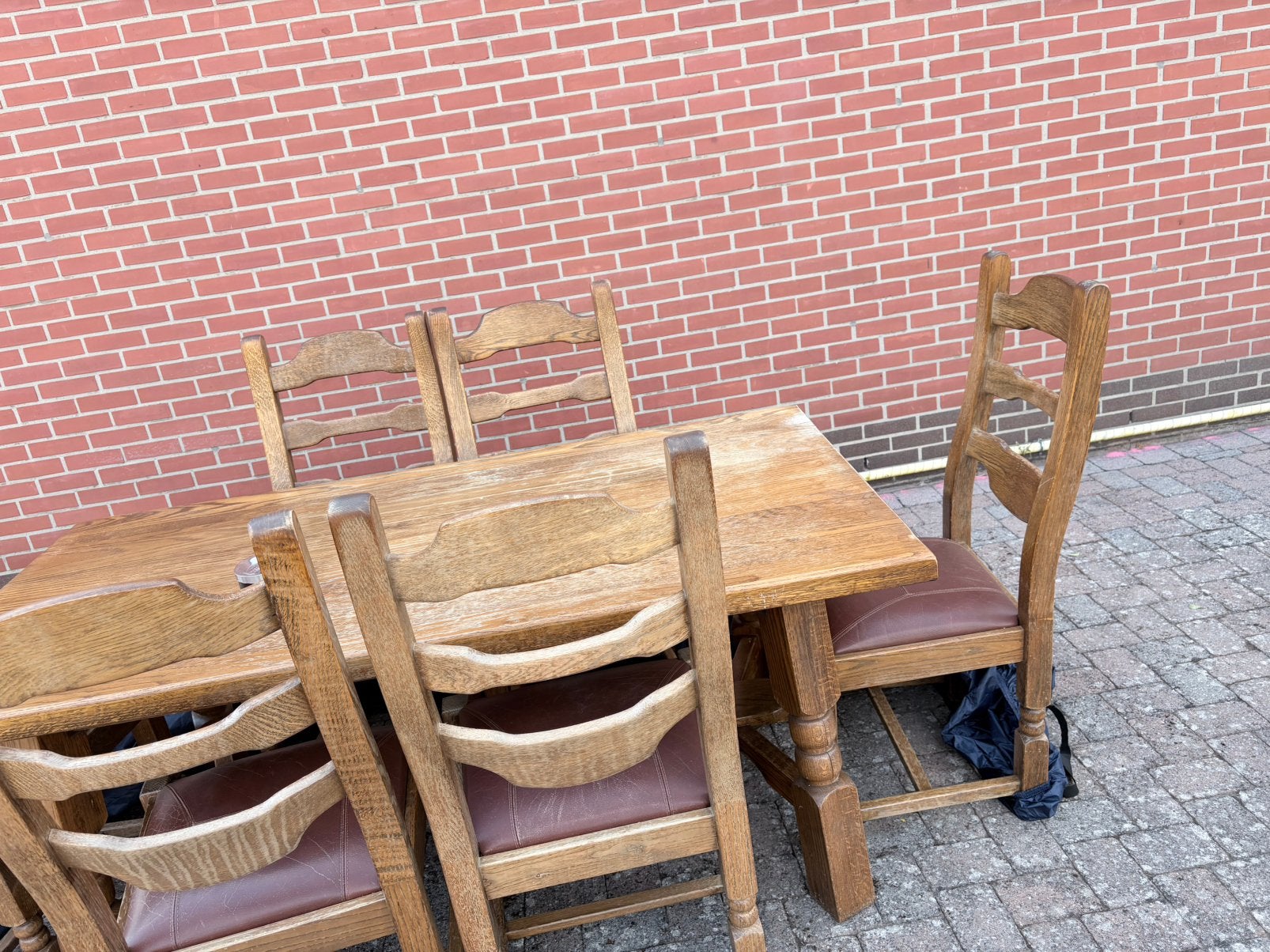 Eiken Tafel met 6 stoelen, Tuin en Terras, Ophalen, Gebruikt, Eettafel, 6 zitplaatsen