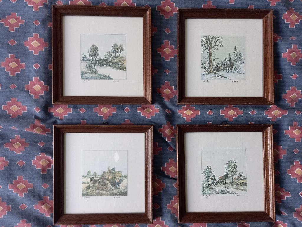 Vier seizoenen, 4 kadertjes, Huis en Inrichting, Woonaccessoires | Lijsten, Ophalen
