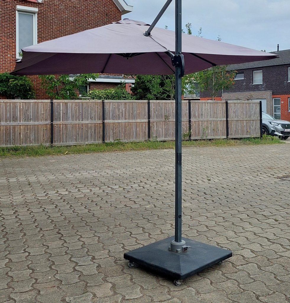 zweefparasol met zware voet op wielen, Tuin en Terras, Parasols, Ophalen, Zweefparasol, 3 tot 4 meter, Verstelbaar