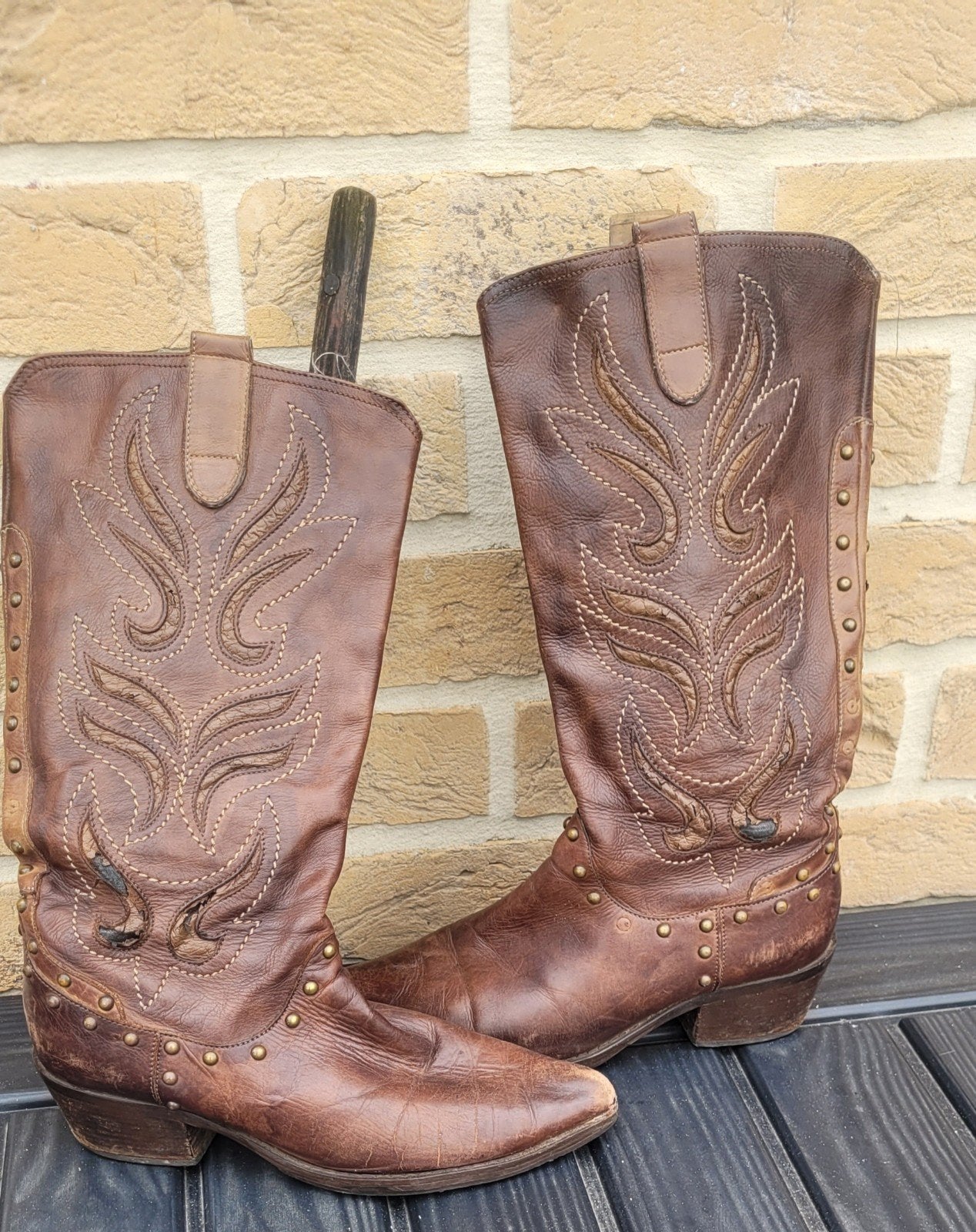 Bottes en cuir brun santiags ou pour country/cowbow prix 50€, Enlèvement, Brun
