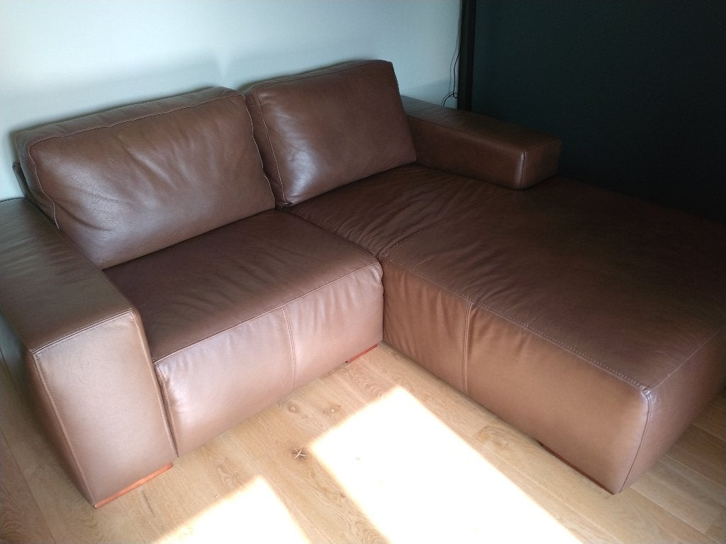 Bruin lederen longchair, Huis en Inrichting, Ophalen, Zo goed als nieuw, Leer, Mooi