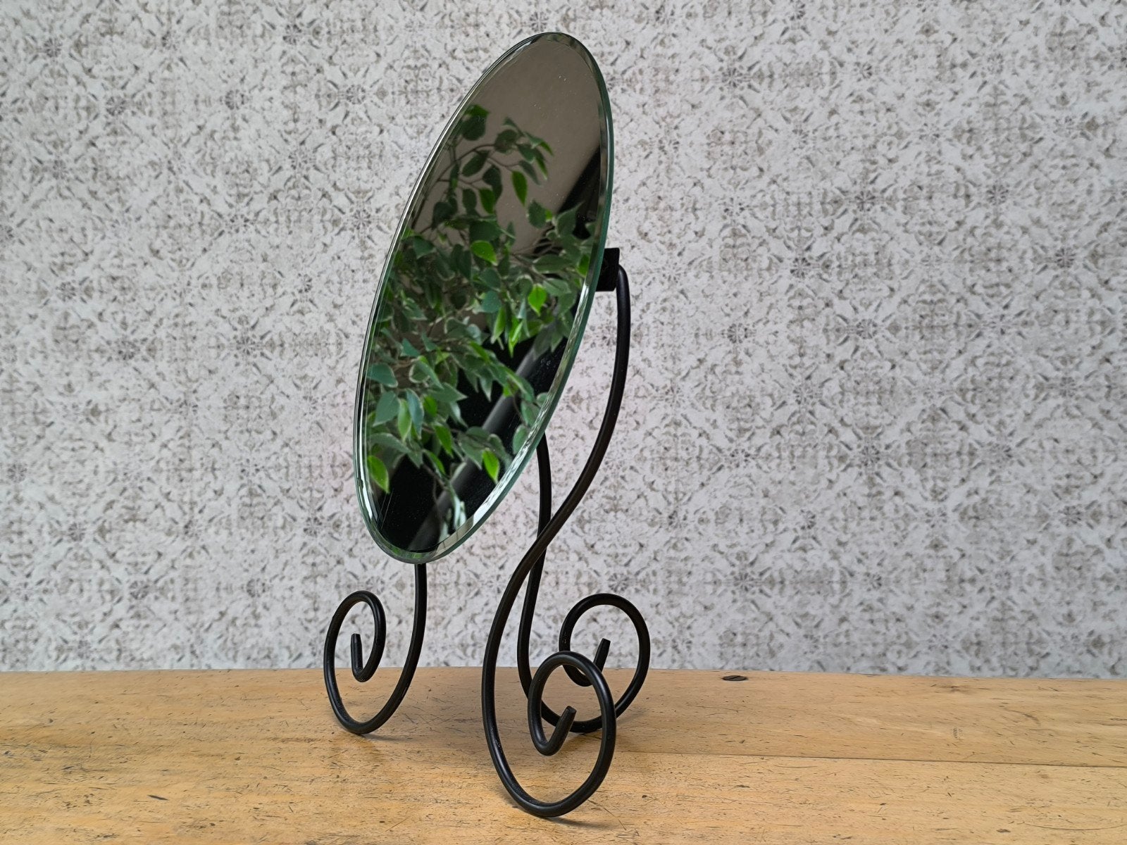 Ikea MYKEN Miroir de table en métal. (Vintage 1999)., Maison & Meubles, Moins de 100 cm, Enlèvement, Utilisé, Ovale