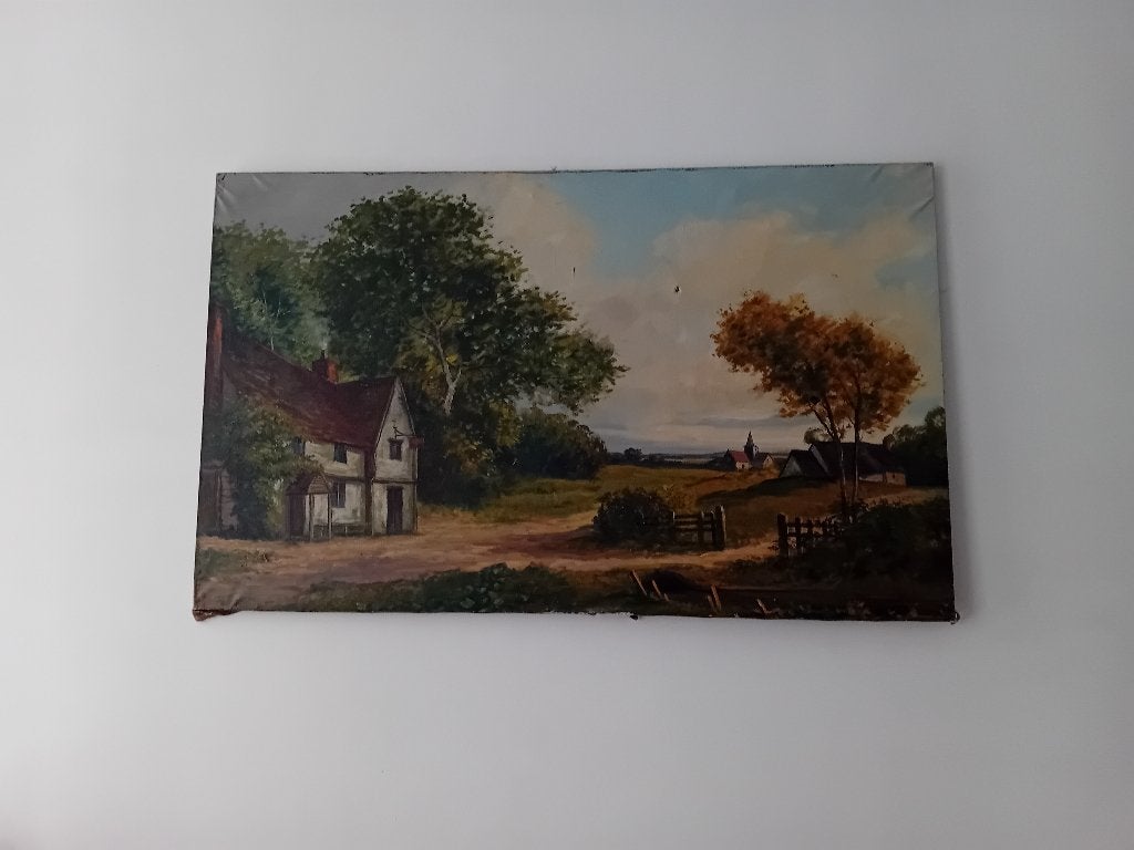 schilderij zonder kader, Peinture à l'huile, Paysage, Enlèvement, Signé