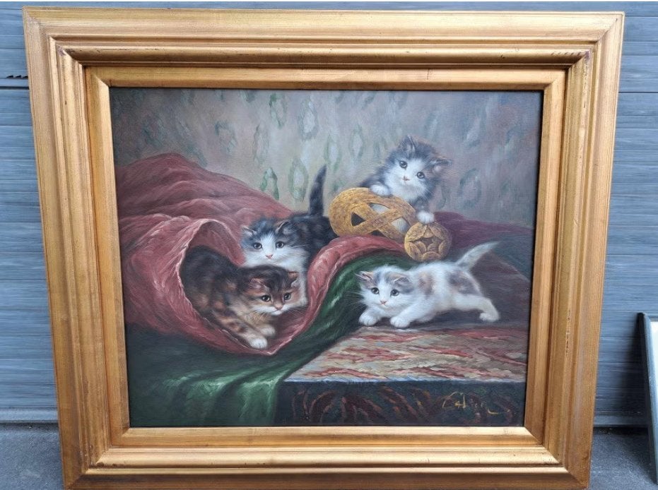 huile sur toile chatons signe calier, Enlèvement ou Envoi, Toile