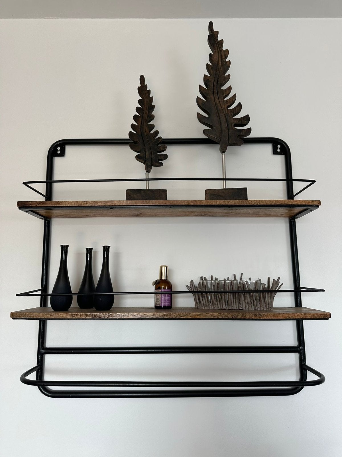 Étagère murale style industriel bois et métal noir, Maison & Meubles, Enlèvement, Comme neuf
