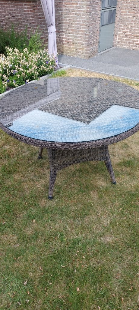 Tuintafel in fijne wicker, Tuin en Terras, Tuintafels, Ophalen, Gebruikt, Rond, Wicker