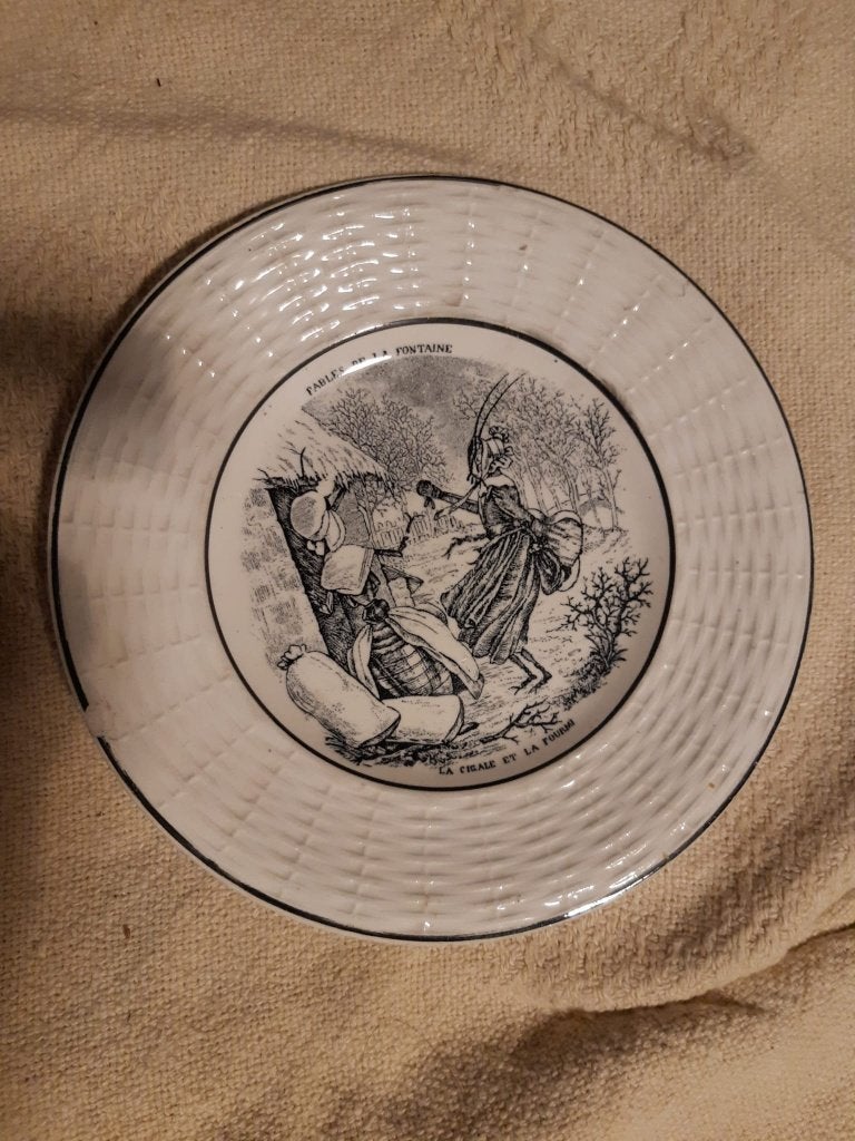 Assiette Fables de la Fontaine (éclat) Digoin Sarreguemines, Antiek en Kunst, Antiek | Wandborden en Tegels, Ophalen of Verzenden