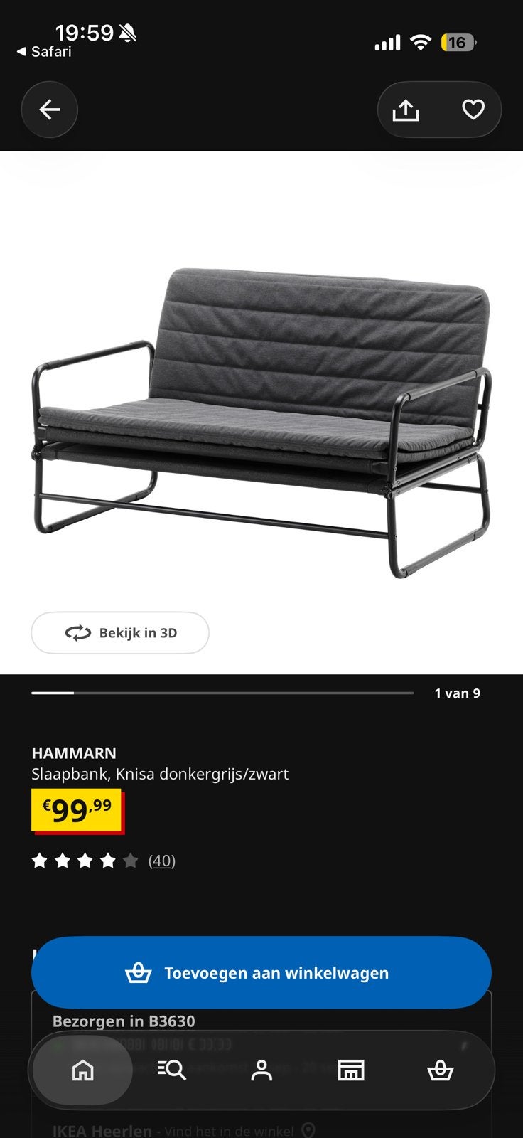 Slaapbank ikea, Maison & Meubles, Enlèvement, Comme neuf