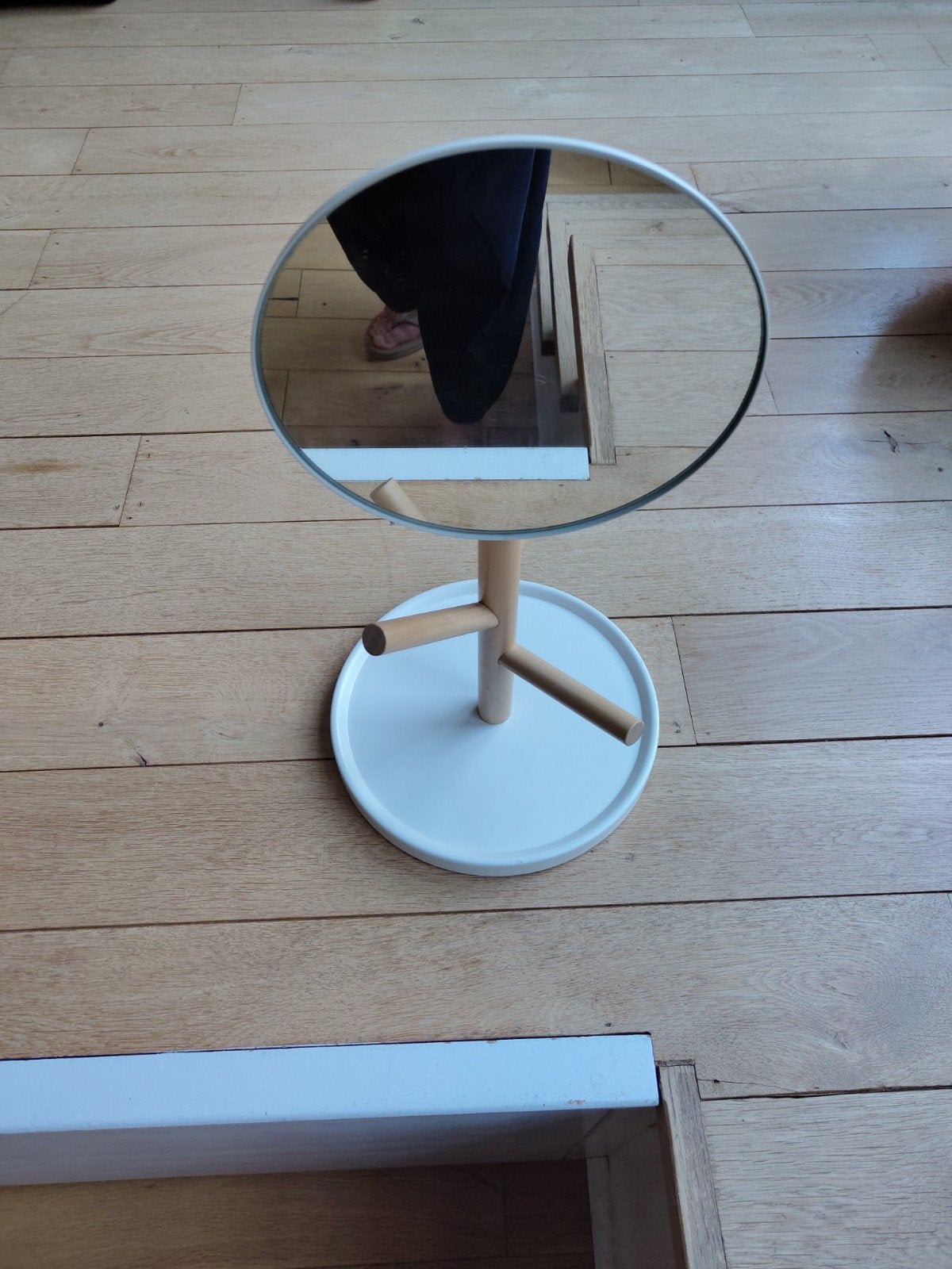 miroir sur pied Ikea blanc et bois, Moins de 100 cm, Rond, Comme neuf, Enlèvement