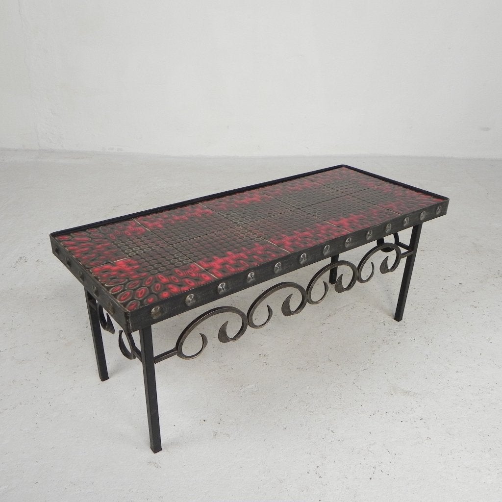 Mid century brutalist tegeltafel, met 10 tegels, jaren 60, Ophalen of Verzenden