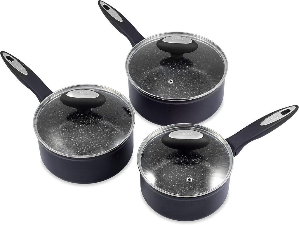 3-Delig pannenset + deksel met antiaanbaklaag, ø16, ø18, ø20, Pannenset, Ophalen of Verzenden, Nieuw, Aluminium