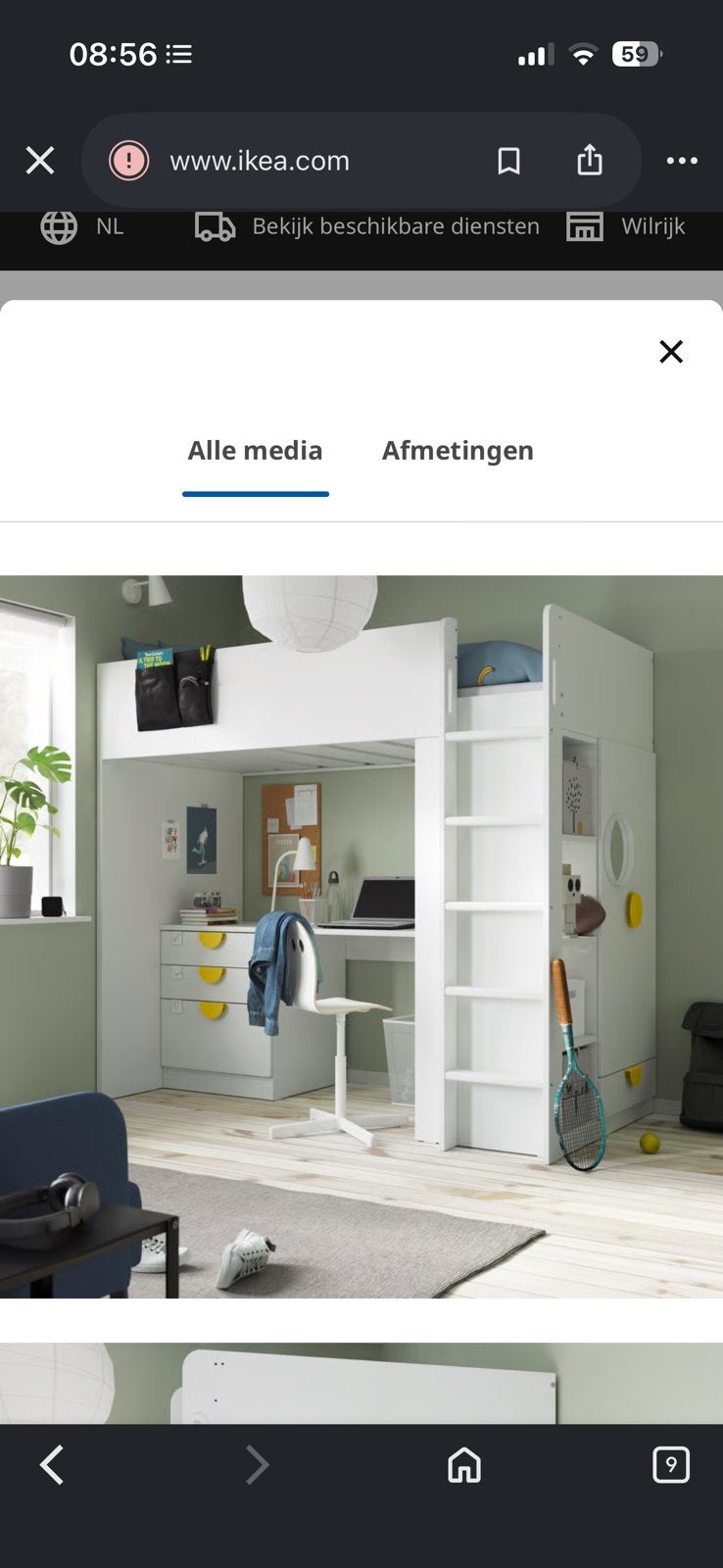 Hoogslaper stapelbed bed bureau bureaustoel, Ophalen, Zo goed als nieuw, Stapelbed