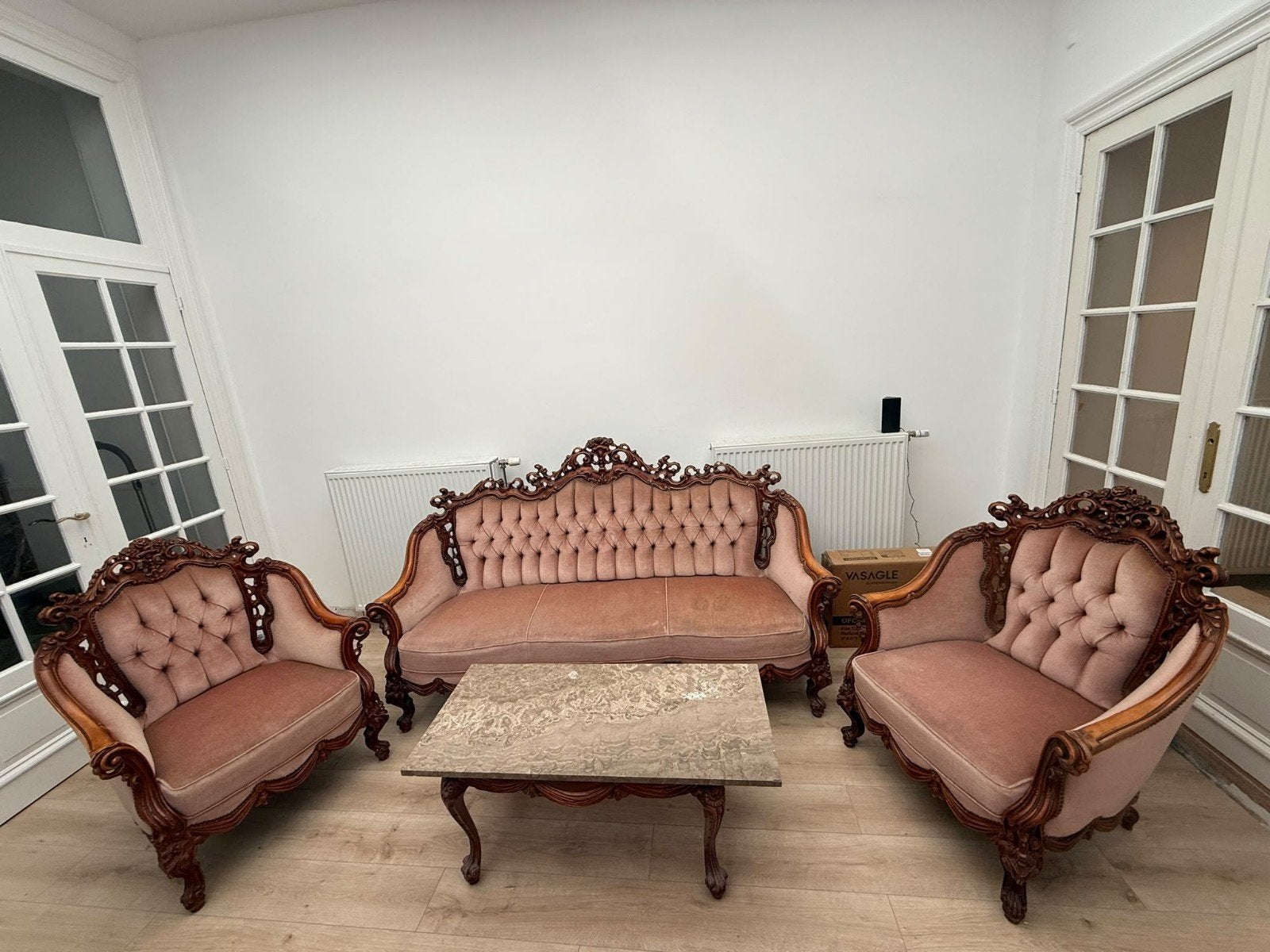 vintage set van bank, 2 stoelen tafel met marmer blad, Antiek en Kunst, Ophalen
